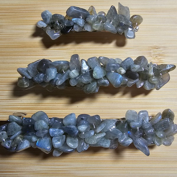 Labradorite Wire Wrapped Crystal Chip Gemstone Barrette Hair Clip Multiple Sizes ~ 60MM ~ 80MM ~ 100MM ~ Boho ~ Wedding ~ Hair Jewelry