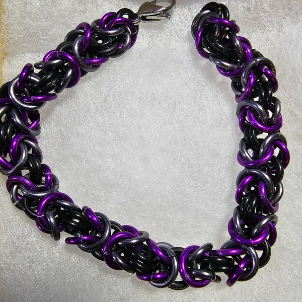 Purple, Gray and Black Anodized Aluminum Byzantine Chainmail Bracelet