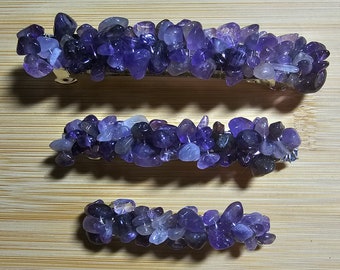 Amethyst Crystal Chip Barrette: Wire Wrapped Gemstone Hair Clip