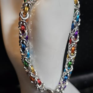 Rainbow Byzantine Chainmail Bracelet - Multi Color Design Lightweight Anodized Aluminum