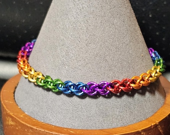 Rainbow Pride Chainmail Bracelet Anklet LGBTQ Pride Custom Size Anodized Aluminum JPL Weave