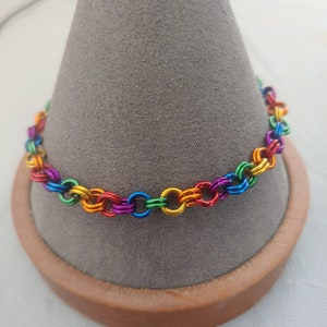 Rainbow Double Link Chainmail Bracelet Anklet LGBTQ Pride Custom Size Anodized Aluminum