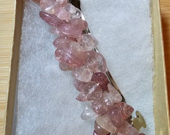 Pink Strawberry Quartz Wire Wrapped Crystal Chip Gemstone Barrette Hair Clip Multiple Sizes ~ 60MM, 80MM, 100MM Wedding, Hair Jewelry