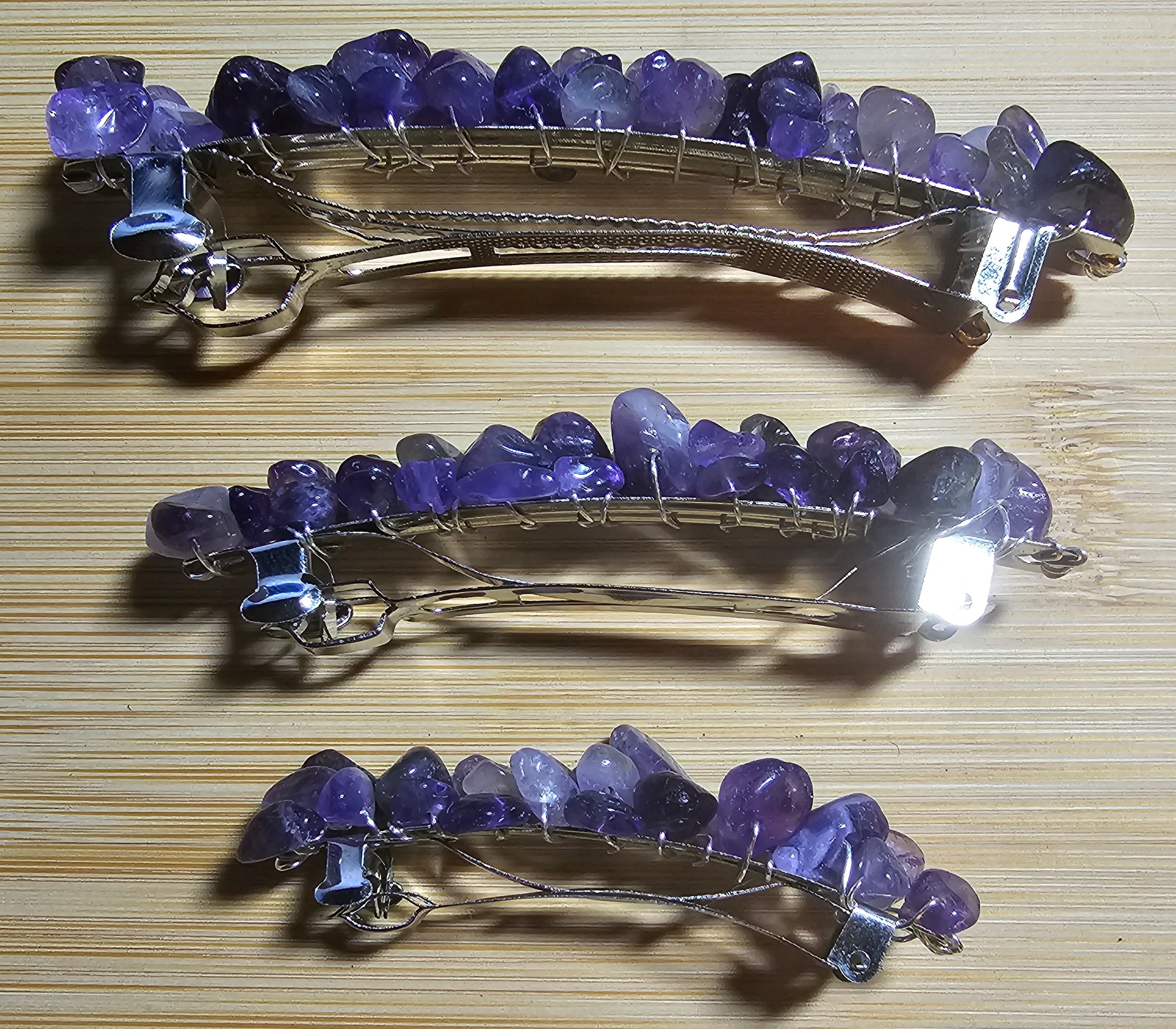 Amethyst Chip Hair Barrette - Purple Women\'s Jewelry Amethyst Hair Clip and Square Cross Bobby Pin Set – Barrette  main image 2