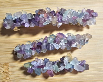 Fluorite Wire Wrapped Crystal Chip Gemstone Barrette Hair Clip Choose from 60MM, 80MM, 100MM Bridesmaids Wedding Hair Accessory