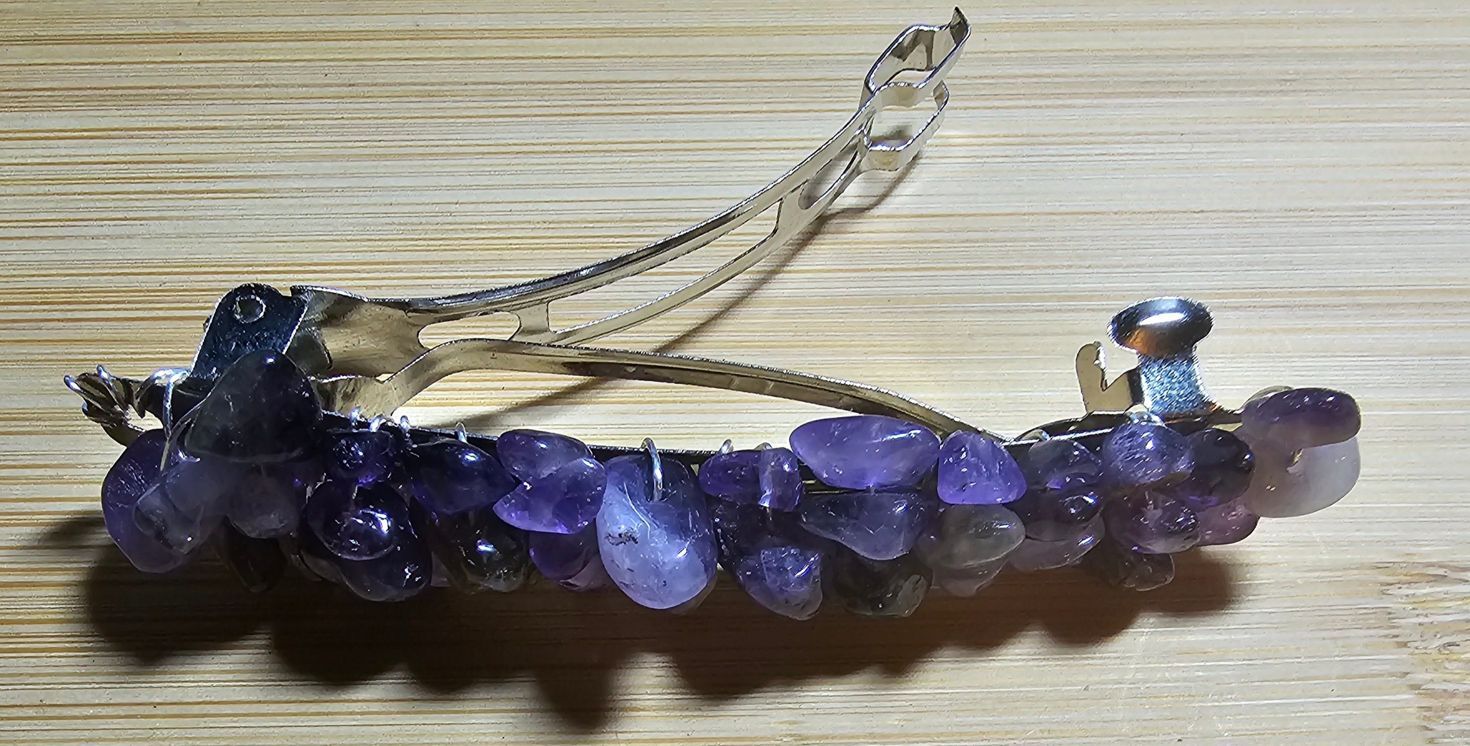 Amethyst Crystal Chip Barrette: Wire Wrapped Gemstone Hair  display picture 3
