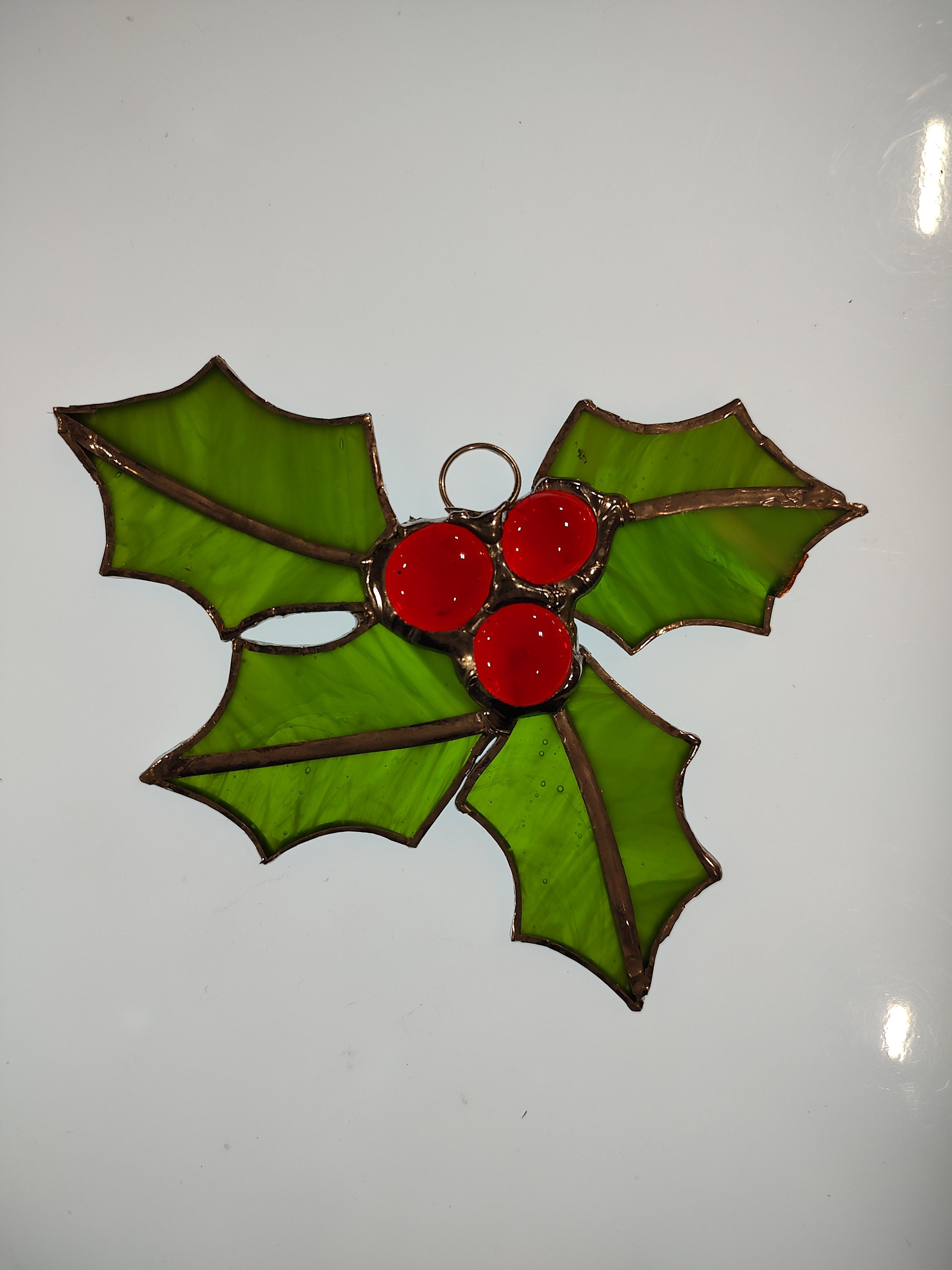 Christmas Holly Stained Glass Ornament/sun Catchers Etsy