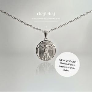 Silver Vitruvian Man Necklace - Waterproof Stainless Steel, Ancient Roman Charm, Leonardo da Vinci, Italian Renaissance, Luxury Unisex Gift