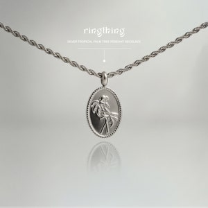 Silver Tropical Plant Necklace - Waterproof Stainless Steel, Adjustable Size, Botanical Pendant, Coconut Palm Sun Charm, Luxury Unisex Gift