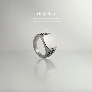 Silverrutig ring - Vattentäta smycken, rostfritt stål, statement-mode, kraftig, minimalistisk, armbandsstil, unisex