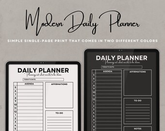 Modern Daily Planner Prints, Printable Calendar Planner, Hourly Calendar Print