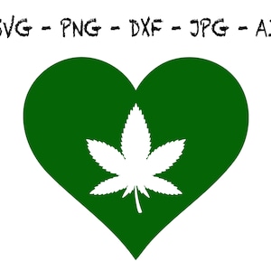 May include: A green heart with a black marijuana leaf inside. The heart is outlined in white.