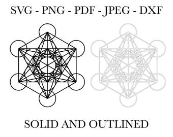 May include: A black and white geometric design with a star in the center. The design is outlined in white on the right and solid black on the left. The text "SOLID AND OUTLINED" is below the design.
