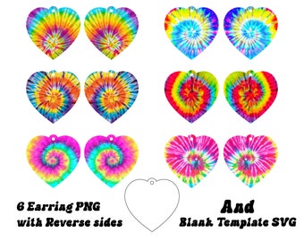 Tie Dye Heart Earring Bundle: SVG Template, PNG Files (Digital Download)