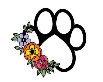 Huella floral SVG: Diseño animal en forma de corazón (Descarga digital)