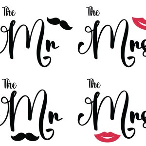 Wedding SVG - Mr & Mrs Design - Cut file for Weddings - Lips and Mustache laser engrave file