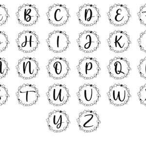 Monogram Letters SVG | Circle Frame SVG PNG with Stars | Cursive Monogram Clip Art - Round Monogram Alphabet design file - Clip art Vector