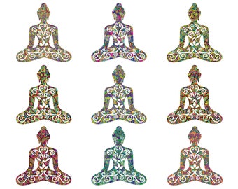 Paquete de imágenes prediseñadas de Buda colorido: Diseño de sublimación espiritual (descarga digital)