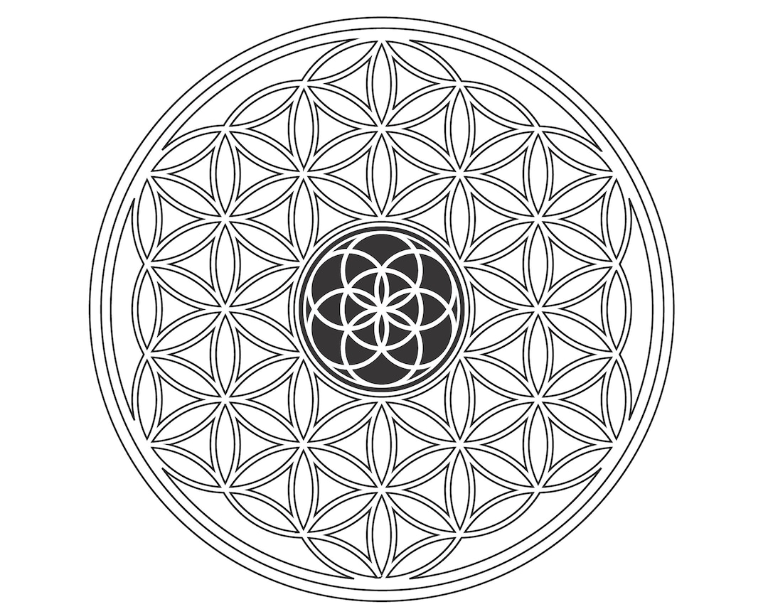 Crystal Grid Template - Flower of Life With Seed of Life SVG | Sacred ...
