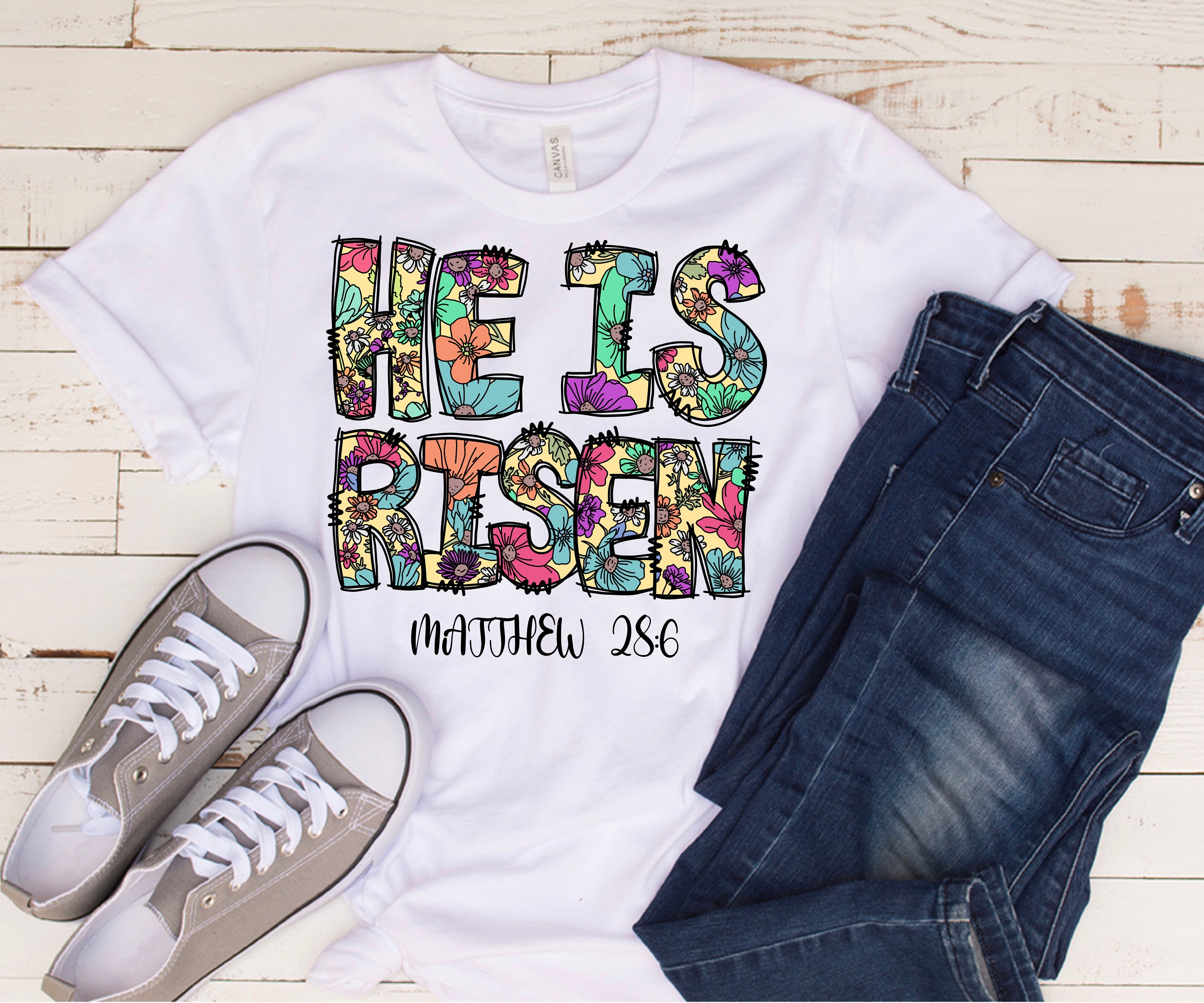 HQP Women's He Is Risen Easter T-Shirt - Religious Short Sleeve Tee, Casual Easter Gift