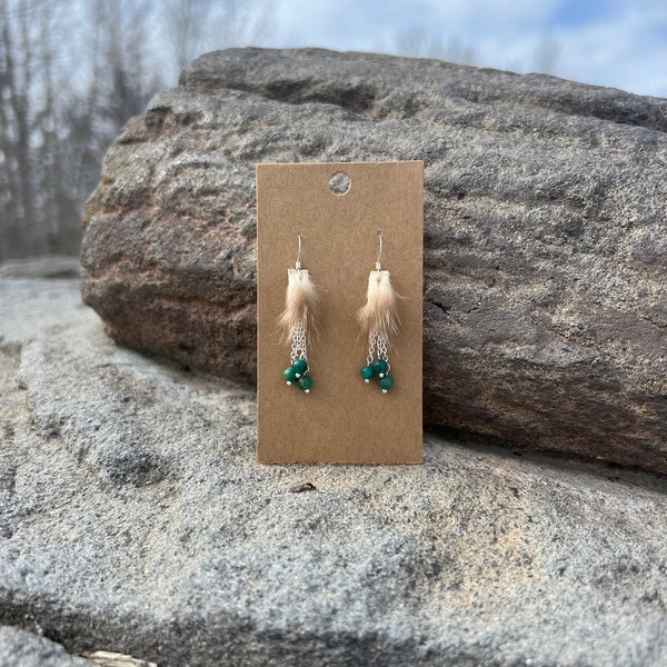 Otter Fur and Tri-Bead Dangle Earrings