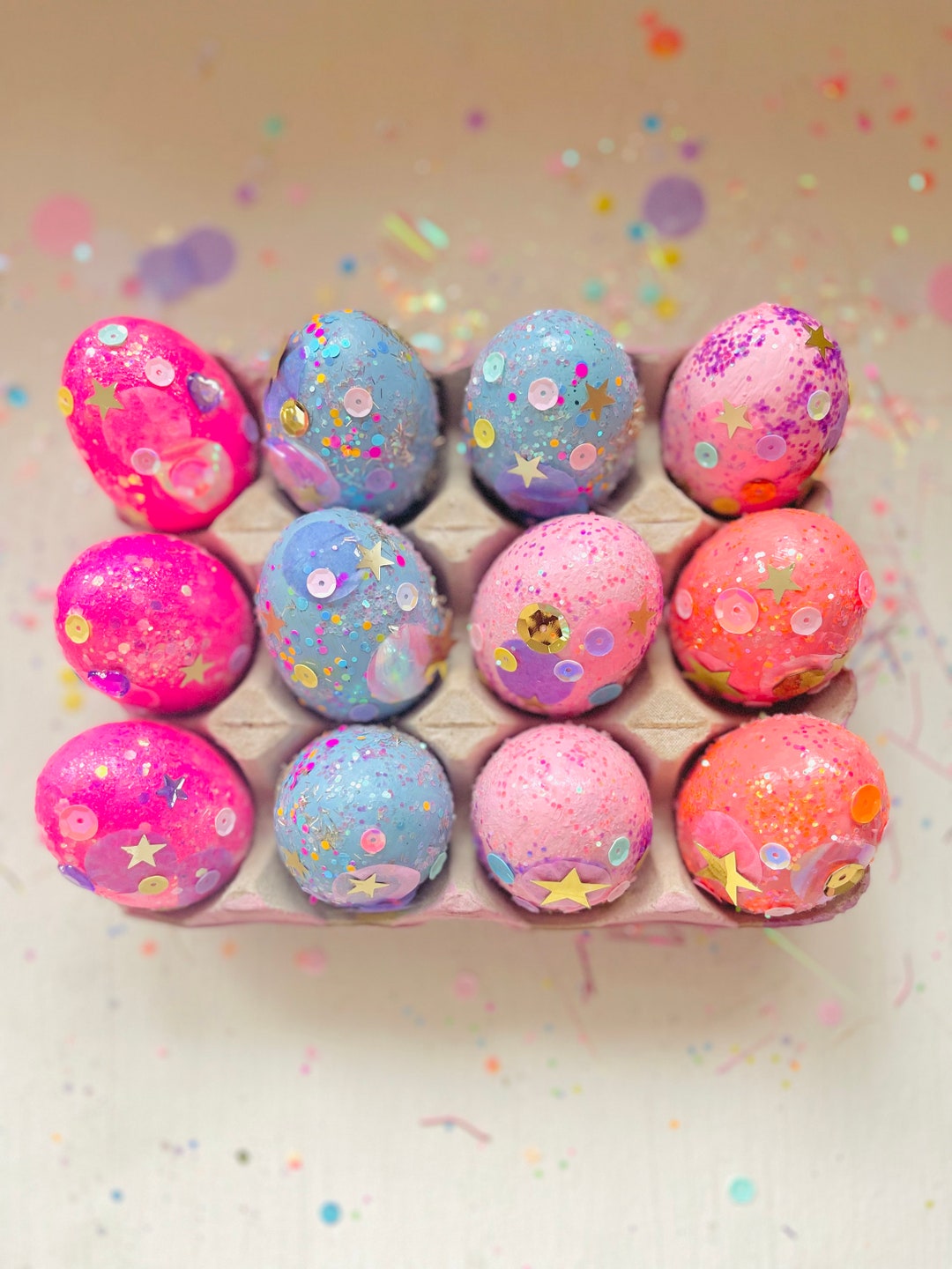 Handpainted Paper Mache Confetti Sparkle Eggs,easter Decor, Easter
