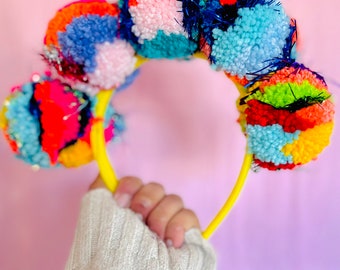 Multi-Color Pom-Pom Headband Crown, Colorful Hair Accessory, Festival Hair Accessory, Pom pom Headband, Handmade Head Crown, Birthday Crown,