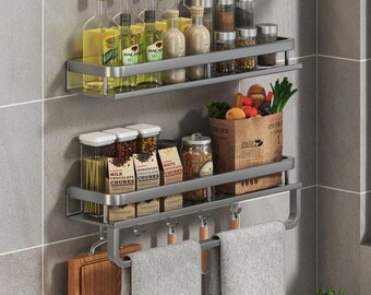 Estante para especias de cocina montado en la pared, organizador de almacenamiento para condimentos, organizador de cocina, estante para especias, organizador de metal, organizador de cocina, estante, estante