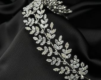 Swarovski Bridal Headband – Zircon Wedding Headpiece for Bride | Silver Hair Jewelry | Bridesmaid & Bridal Tiara | Wedding Hair Accossory