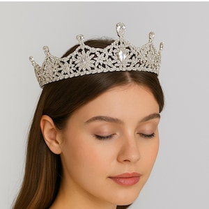 Crystal Swarovski Silver Bridal Tiara | Luxury Wedding Crown | Zircon Crystal Wedding Crown | Elegant Wedding Tiara | Wedding Hair Accessory