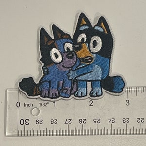 3” Bluey Patch, Bluey and Socks Dog Cartoon Patch, Bluey Iron On Embroidered Patch