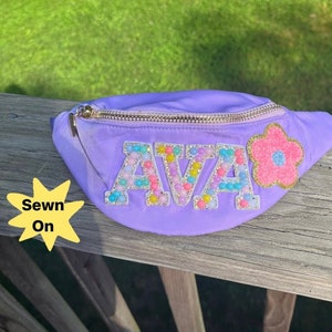 Patches SEWN ON Personalized Kids Nylon Fanny Pack, Custom Fanny Pack with Chenille Patches Pearl Patches, Toddler Mini Fanny Pack