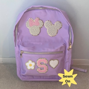 Patches SEWN ON Personalized Chenille Patch Backpack, Custom Nylon Backpack with Patches, Personalized Disney Backpack