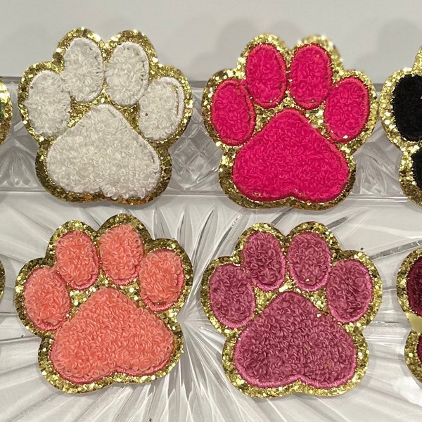 Paw Print Chenille Patch, Dog Paw Patch, Self Adhesive Iron On Patch, Chenille Patches DIY