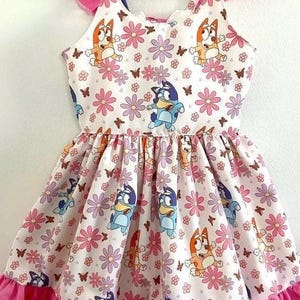 Robe de fête d'anniversaire Bluey, cadeau de bingo pour enfants, filles, tout-petits, tenue de fête d'anniversaire de dessin animé de chien bleu