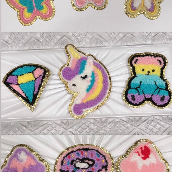 Chenille Patch, Unicorn Butterfly Chenille Patches, Self Adhesive Patch, Iron On Patch, Cupcake Donut Chenille Patches DIY