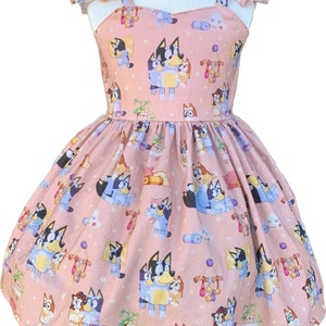 Girls Toddler Bluey inspired birthday dress Pink Blue Dog Cartoon party Dress Bluey bingo gift