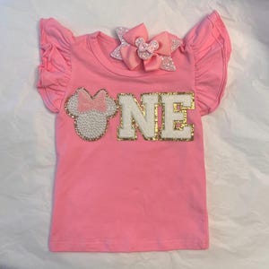 Patches SEWN Disney 1st Birthday Shirt,Chenille Patch Bday Sweatshirt,1st Birthday Girl Outfit,ONE sweatshirt,TWO shirt,2nd Bday Girl Outfit