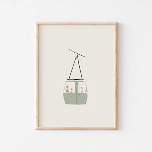 Ski Lift Print, Minimalist Prints, Skiing Print, Skier Artwork, Ski Gondola Wall Art, Ski Lodge Art