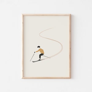 Skiing Print, Minimalist Prints, Downhill Skiing Print, Skier Artwork, Ski Wall Art, Vintage Ski Poster, Winter Sports Art image 1