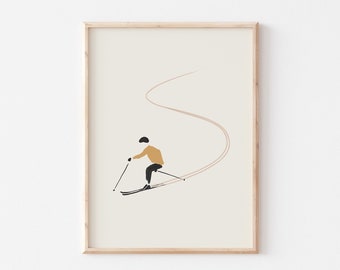 Skiing Print, Minimalist Prints, Downhill Skiing Print, Skier Artwork, Ski Wall Art, Vintage Ski Poster, Winter Sports Art