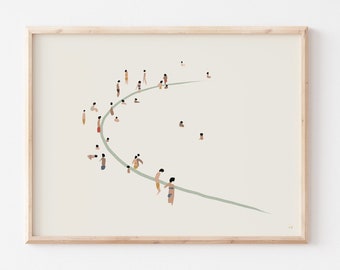 Minimalist Beach Print: Abstract People, Serene Coastal Wall Art