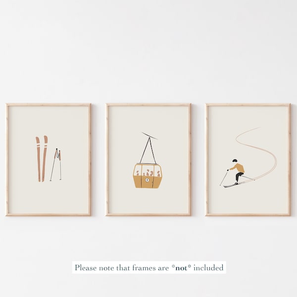 Skiing Poster Set: Modern Mustard Yellow Triptych