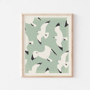Seagull Print, Coastal Wall Art, Vertical Bird Print, Seagull Art Print, Home Decor, Vintage Style Wall Art