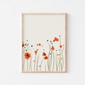 Floral Poppies Art Print, Neutral Wall Art, Minimalist Home Decor, Boho Art, Floral Nursery Art, Botanical Print