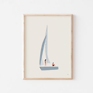 Sailboat Art Print: Minimalist Coastal Beach House Decor