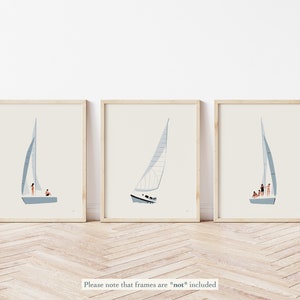 Set of 3 Sailing Art Prints, Sailboat Art, Coastal Wall Art Set, Artwork for Beach House