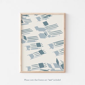 Blue Striped Beach Chair Art Print: Coastal Wall Decor