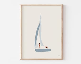 Sailboat Art Print: Minimalist Coastal Beach House Decor