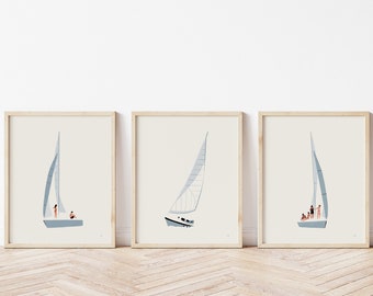 Sailing Art Prints Set of 3: Coastal Beach House Wall Art